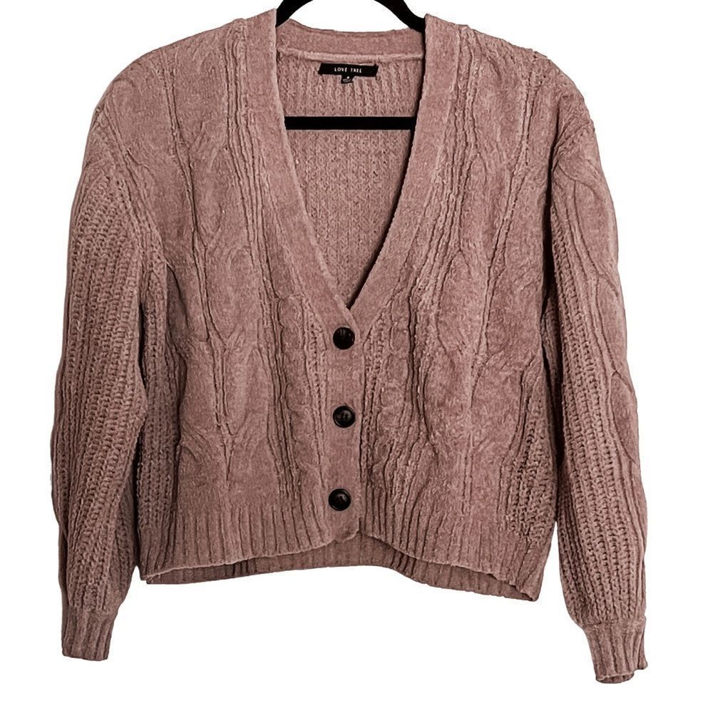 Love Tree Cable Knit Cropped Cardigan Grandpa Sweater
